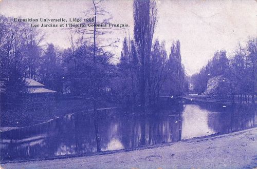 Exposition Universelle, Liége 1905. Les Jardins et l'Hôpital Colonial Français.