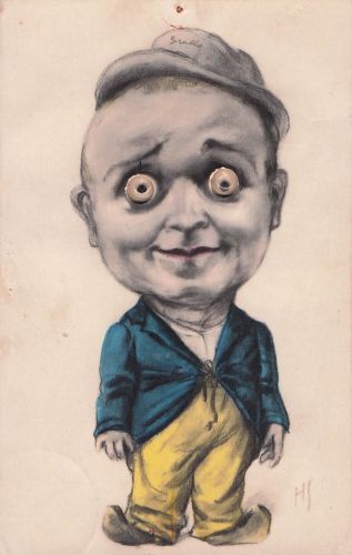 Leuchtturm und Anhänger mit rollenden Augen. Signiert „HJ