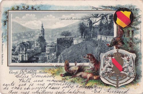 Gruss aus Baden-Baden Präge-AK 1901 Litho Wappen Baden-Württemberg