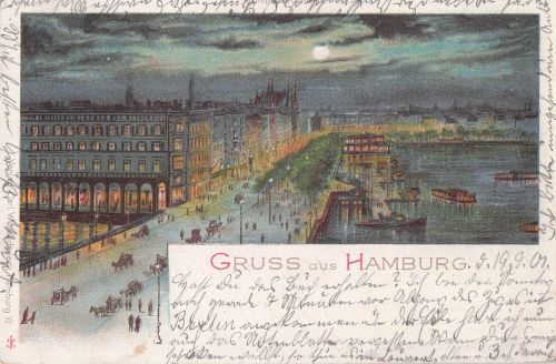 Mondschein Litho Hamburg Mitte Neustadt, Jungfernstieg