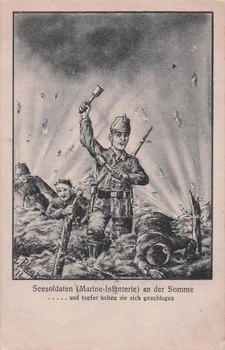 Künstler: A. Polenz (1916) Thema: Seesoldaten im Ersten Weltkrieg