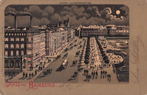 AK, Litographie, Gruß aus Hamburg - alter Jungfernstieg, 1900