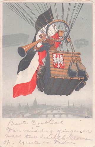 Künstler-AK Frankfurt am Main, Internationale Luftschiffahrt Ausstellung 1909, Ballon mit Deutscher Fahne,