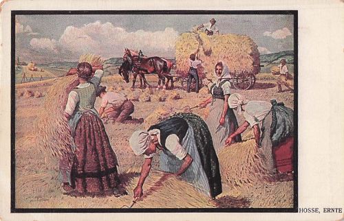 Ansichtskarte Bauern mit einem Pferdewagen bei der Ernte