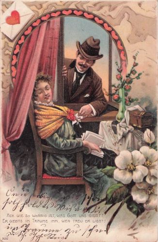 Künstler-AK Ach wie so wonnig ist, was Gott uns giebt! Er giebt im Traume ihm, wen treu er liebt!, Liebespaar