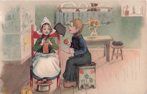 AK niederländisches Paar beim Wolle aufwickeln