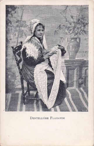 Ak Dentelliere flamande, Portrait, flämische Tracht, Klöppeln