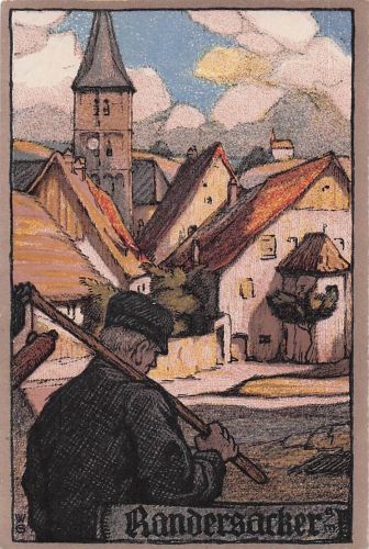 Steindruck-AK Randersacker a/M, Teilansicht mit Kirche