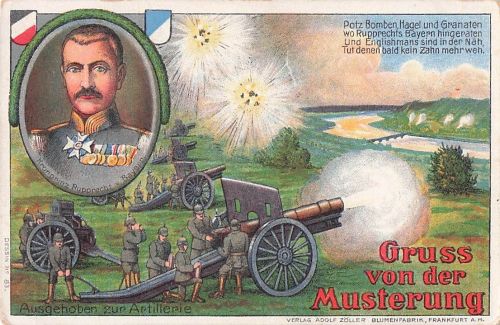 AK Gruss von der Musterung Artillerie Kronprinz Rupprecht v. Bayern WK1