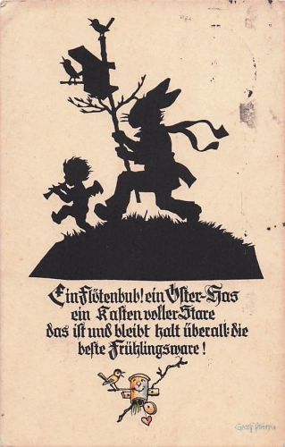 Scherenschnitt-AK Georg Plischke: Ostern Osterhase Engel mit Föte, KASSEL