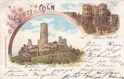 Lithographie Köln, Ruine Godesberg, Hahnentor