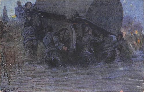 Künstler Ak KuK Armee I. WK. Schützenregiment Nr. 5, Dnjestr, Kriegsbrückenequipage