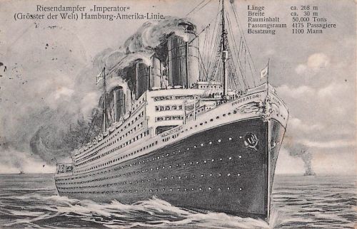 Künstler-AK Passagierschiff und Riesendampfer Imperator auf hoher See