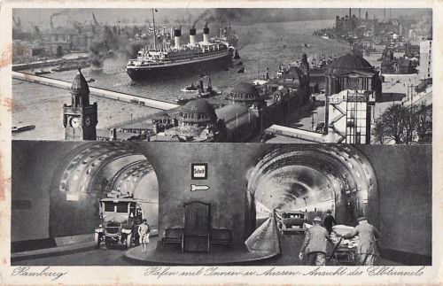 AK* Hamburg - Hafen mit Innen-u.Aussenansicht d. Elbtunnels