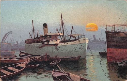 Künstler-AK Robert Kämmerer: Hamburg, Hafen bei Nacht, Dampfer