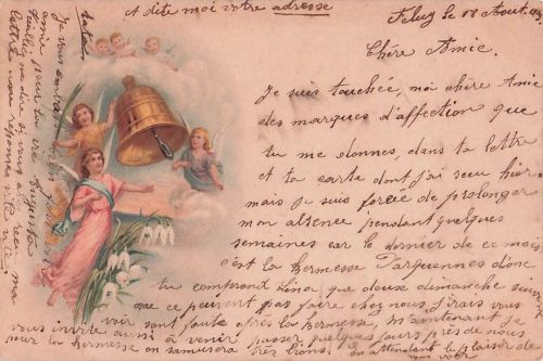 Lithographie Weihnachtsengel mit Glocke