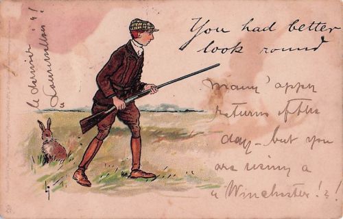 Schau dich besser um, das Kaninchen sitzt hinter dem Jäger.