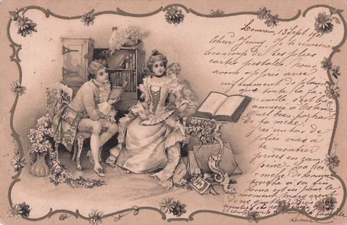 Die Illustration zeigt ein stilisiertes Interieur im Rokoko-Stil