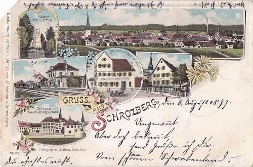Litho Postcard Greetings from Schrozberg 1899 Station Brewery Gasthof zum Lamm