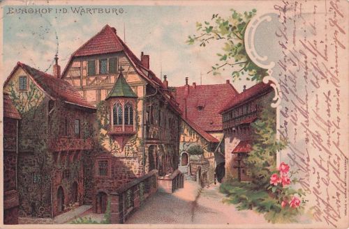 Eisenach - Burghof in der Wartburg - Litho