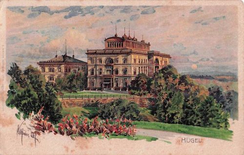 Mondschein-Künstler-AK Hügel, Blick auf ein herrschaftliches Gebäude