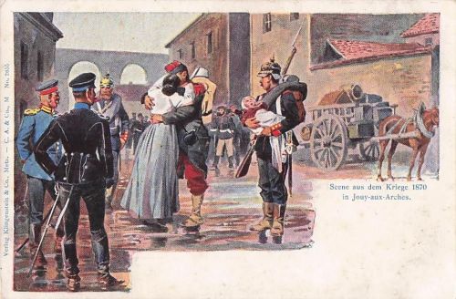 Künstler Ak Jouy aux Arches Moselle, Szene aus dem Kriege um 1870