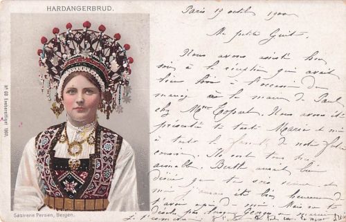 AK Hardangerbrud, Frau in norwegischer Tracht