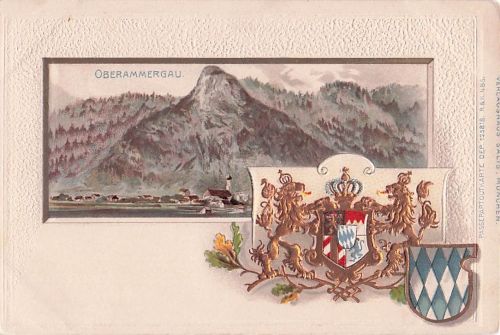 Oberammergau mit goldenem Wappen Prägekarte