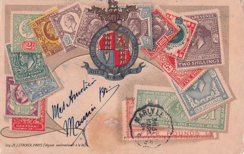 Briefmarken Britisch-Edwardianisch. Postkarte. M. J.