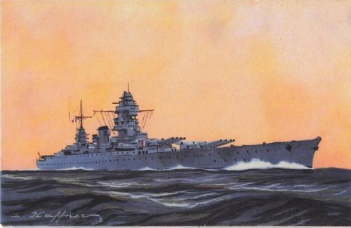 Künstler Ansichtskarte / Postkarte Französisches Kriegsschiff, Cuirassé Dunkerque