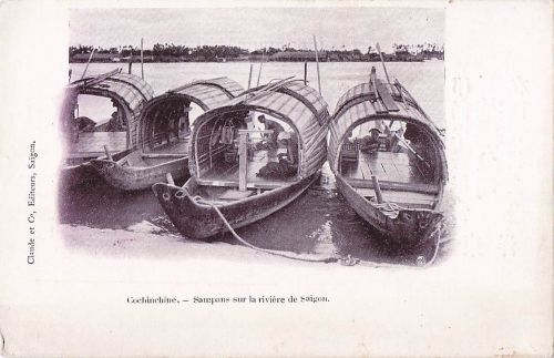 Cochinchina Sampan-Boote auf dem Saigon-Fluss Vietnam 1900er Jahre Postkarte Unverwendet UDB