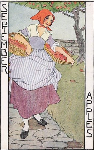 Künstler Ak Cramer, Rie, September, Allegorie, Bäuerin, Äpfel