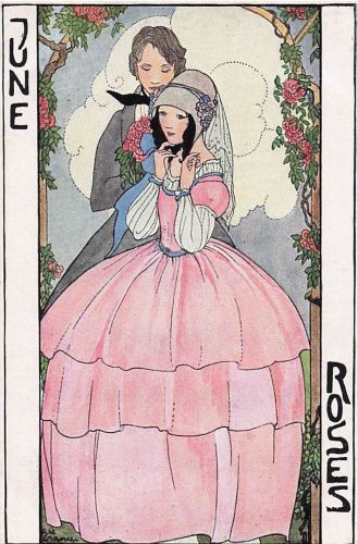 Künstler Ak Cramer, Rie, June, Roses, Allegorie, Liebespaar