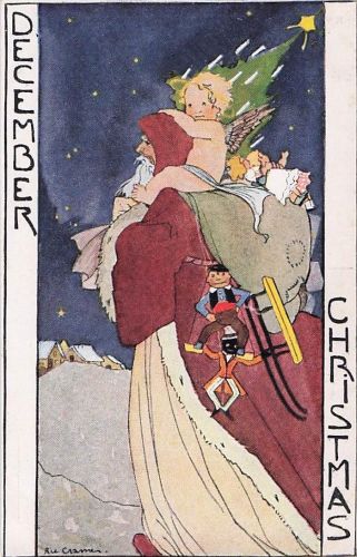 Künstler Ak Cramer, Rie,Dezember, Weihnachtsmann, Engel, Tanne