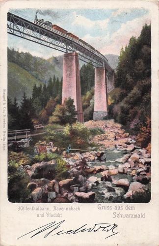 Postkartengruß Schwarzwald Höllenthalbahn Ravennabach Viadukt Eisenhahn