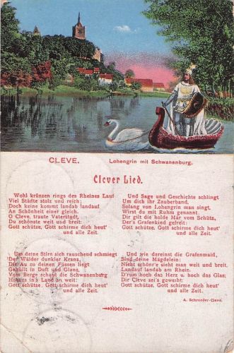 Kleve Schwanenburg Lohengrin wird vom Schwan gezogen