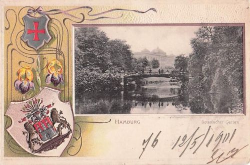 Präge Wappen Ak Hamburg Mitte St. Pauli, Botanischer Garten, Zoll Direktions Gebäude