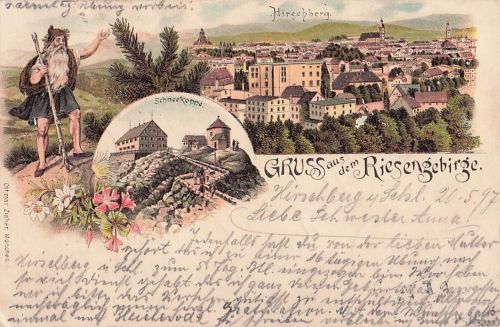Gruss aus dem Riesengebirge - Hirschberg in Schlesien - Litho