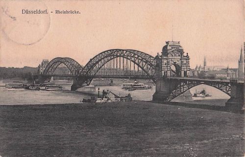Ak Düsseldorf am Rhein, Rheinbrücke, Dampfschiff