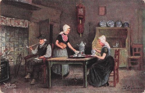 Kunstserie „Interieur holländischer Landhäuser“ – signierte Vintage-Postkarte von Heyermans