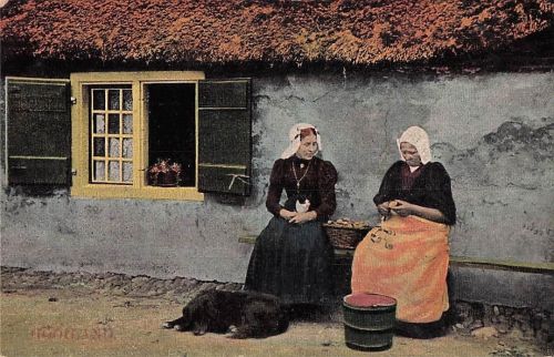 .Niederlande Folklore Niederlande Typen Trachten - Frauen vor Haus 1914