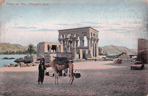 Philae, 1910er Jahre, am Nil, Kamel, Pharaos Bett, Ägypten, Vintage-Postkarte