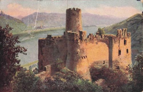 Rheindiebach Oberdiebach am Rhein, Burg Fürstenberg mit Blick nach Lorch am Rhein