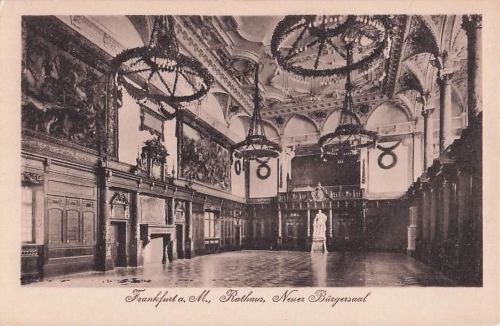 Ansichtskarte Frankfurt_Main Rathaus Neuer Buergersaal Denkmal Wandgemaelde Kronleuchter Frankfurt Main