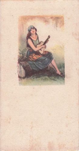 Künstler Ak Mauzan, Frau mit Gitarre und Kopftuch, Zigeunerin