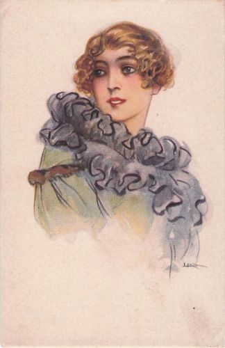 Künstler: M. Monteloyo. Art Déco. Elegante Dame im Glamour-Stil.