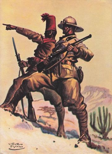 Italienische patriotische Postkarte: Kolonialbataillon in Eritrea