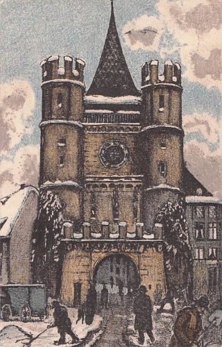 Künstler Ak Basel Bâle Stadt Schweiz, Spalentor im Winter
