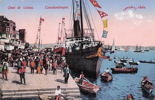 Vintage-Postkarte Konstantinopel Türkei Galata Quai Hafenpromenade