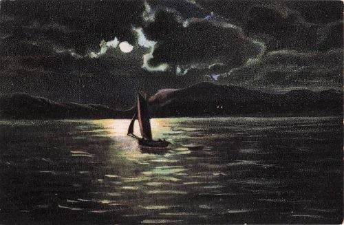 1906 Auf dem Clyde, Mondnacht, Meer, Schottland, gepostet von Oilette Tuck, Kunstpostkarte
